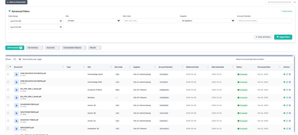 Document storage dashboard